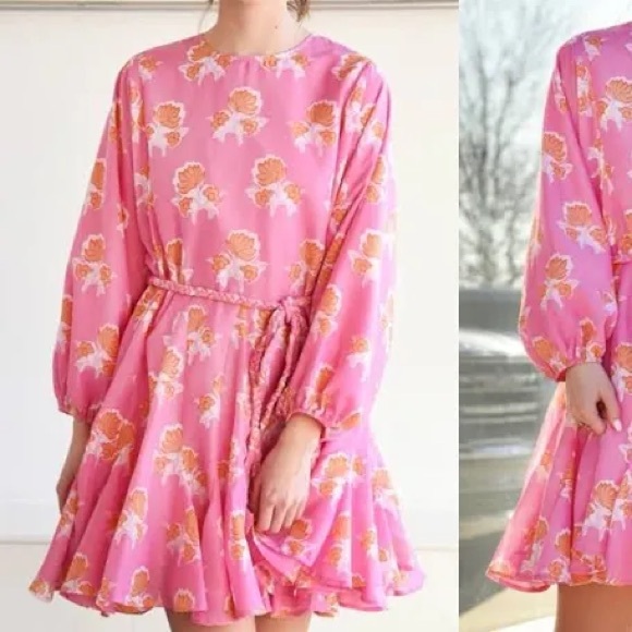 Floral Pink Dress with Belt - Picture 1 of 7